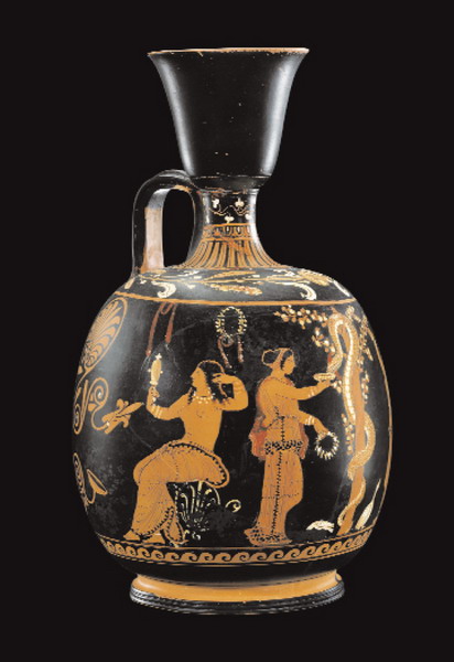 cartoline Lèkythos pestana a figure rosse con il giardino delle Esperidi Attribuita al ceramografo Assteas, ca. 350-340 a.C. Già J. Paul Getty Museum, Malibu
