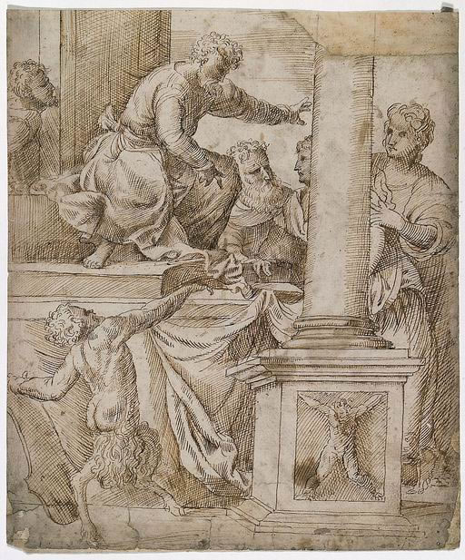 FN14247r_jpg Domenico Campagnola (Venezia ante 1500 - Padova 1564) Scena di Giudizio (recto) penna e inchiostro bruno