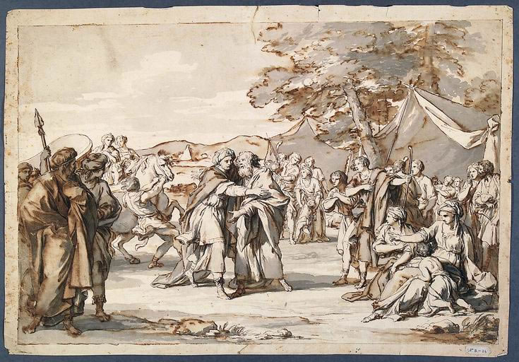 FN14370_jpg Giovan Battista Dell’Era (Treviglio, Bergamo 1765 - Firenze 1799) Incontro di Giuseppe e Giacobbe matita, penna, inchiostro bruno e grigio acquarellato