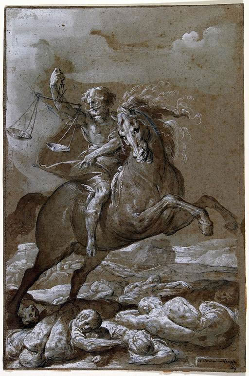 FN14444_jpg Giovan Battista Crespi detto il Cerano (Romagnano Sesia, Novara 1573 - Milano 1632) Il terzo cavaliere dell’Apocalisse matita, penna, inchiostro bruno acquarellato, lumeggiature a tempera (?) su carta grigio-verde