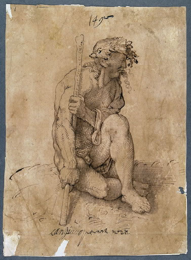 FN14494_jpg Amico Aspertini (Bologna 1473/75 - 1552) Bacco seduto, volto di tre quarti verso destra col capo di profilo penna, pennello, inchiostro grigio e bruno acquarellato, ripassi posteriori a penna e inchiostro più scuro