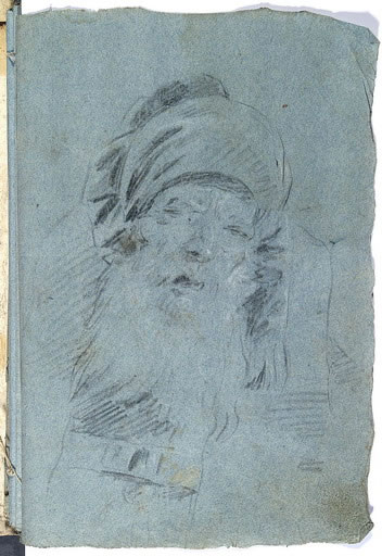 FN14998r_jpg Francesco Lorenzi (Mazzurega,Verona 1723 -Verona 1787) Testa di orientale matita, gessetto bianco su carta azzurra