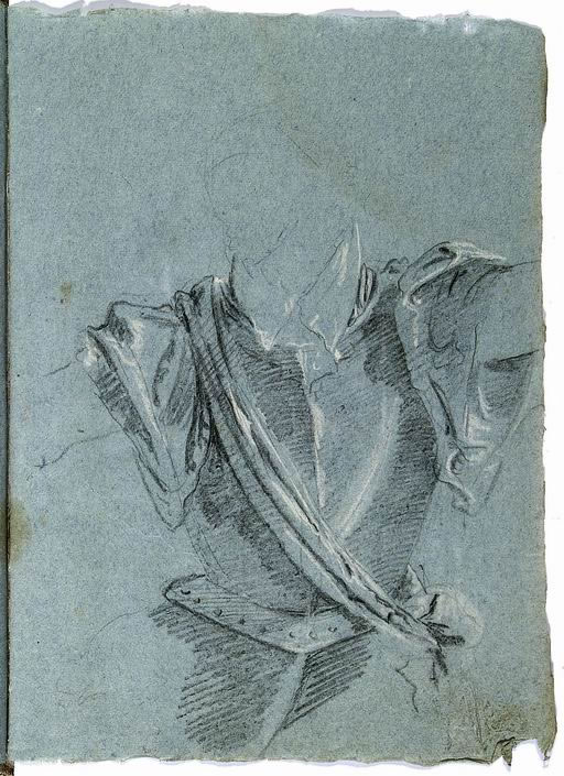 FN15054_jpg Francesco Lorenzi (Mazzurega, Verona 1723 -Verona 1787) Studio di armatura copia dalla sesta stazione della Via Crucis dipinta da Giandomenico Tiepolo, Venezia, Oratorio del Crocefisso matita, gessetto bianco su carta azzurra