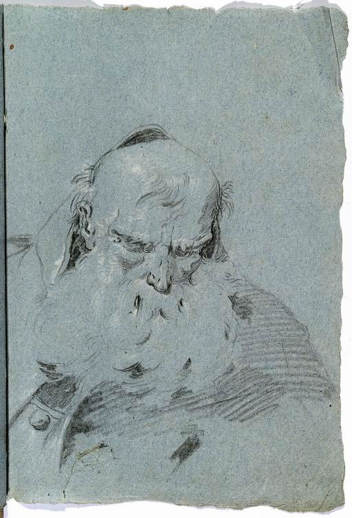 FN15100_jpg Francesco Lorenzi (Mazzurega,Verona 1723 -Verona 1787) Testa di Vescovo (?) matita, gessetto bianco su carta azzurra