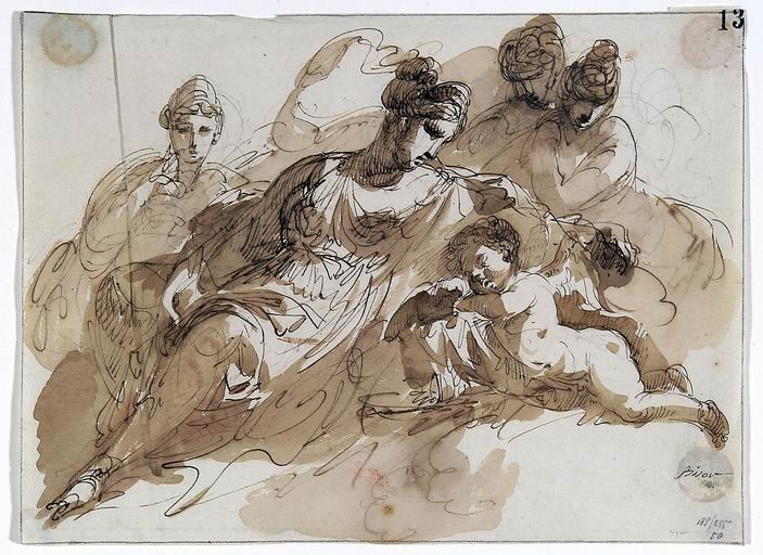 FN15235_jpg Giuseppe Bernardino Bison (Palmanova, Udine 1762 - Milano 1844) Figure femminili con amorino (Venere e Amore dormiente) matita, penna, inchiostro bruno acquarellato