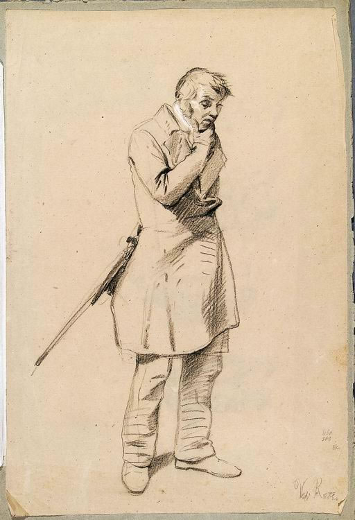 FN15496r_jpg Domenico Induno (Milano 1815 - 1878) Figura maschile (recto) carboncino, gessetto bianco su carta ocra