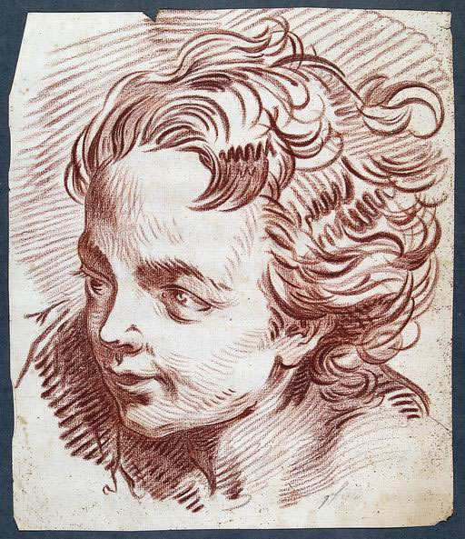 FN15763_jpg Carle Vanloo (Nizza 1705 - Parigi 1765) Testa di fanciullo vista di tre quarti sanguigna