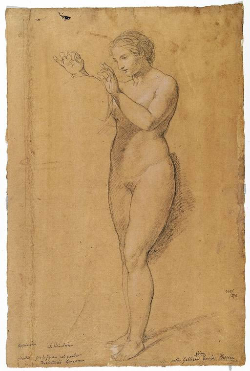 FN15901_jpg Andrea Appiani (Milano 1754 - 1817) Figura femminile nuda studio per una delle tre Grazie nel dipinto La toeletta di Giunone, Brescia, Musei Civici, Pinacoteca Tosio Martinengo matita e gessetto bianco su carta preparata ocra