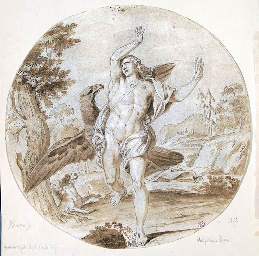 FN15921_jpg Giovan Battista Dell’Era (Treviglio, Bergamo 1765 - Firenze 1799) disegno preparatorio per il dipinto Il ratto di Ganimede matita a grafite, penna inchiostro bruno acquerellato, biacca