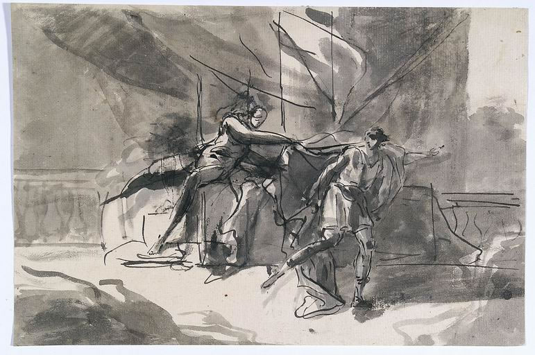 FN16136_jpg Domenico Mondo (Capodrise, Caserta 1723 - Napoli 1806) Giuseppe e la moglie di Putifarre penna, inchiostro grigio acquarellato