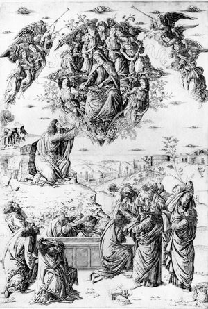 Francesco Rosselli (Firenze 1448-post 1513 Assunzione della Vergine, da Sandro Botticelli, 1490 ca. bulino Roma, Istituto Nazionale per la Grafica