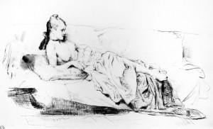 Giuseppe De Nittis (Barletta 1846-Saint Germain-en-Laye, Parigi 1884) Sogni del mattino, 1875 Puntasecca Roma, Istituto Nazionale per la Grafica