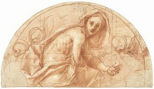1_06 Jacopo Carucci da Pontormo (Pontormo 1494 - Firenze 1556) Lunetta con Santa Cecilia Matita rossa e gessetto bianco su carta avorio