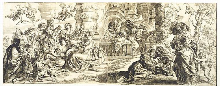 Christoffel Jegher (Anversa 1596 ca. - 1653)  Il giardino dell'amore, 1632-1633 ca., da Rubens Xilografia