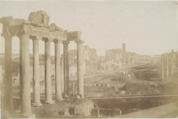Caneva Giacomo, Foro Romano. Veduta col Tempio di Saturno, 1850-1852 ca., carta salata