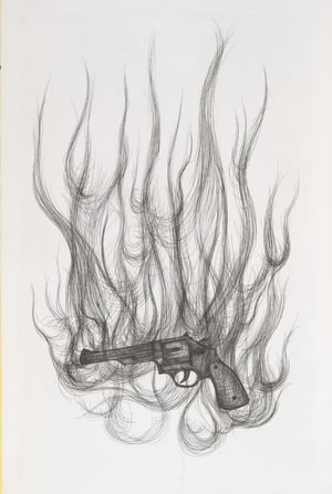 DECALOGO - Burning gun, 2008 acquaforte e puntasecca, cm.150x100 foto Antonio Idini
