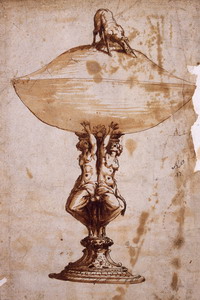 Copia da Francesco Salviati Studio di coppa o di montatura di una noce Penna, inchiostro bruno acquerellato su carta bruno chiara,  mm. 322×213