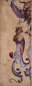 Marco Marchetti? (Faenza 1526 ca. – 1588) Grottesche Acquerelli policromi su carta bianca, controfondati,  mm. 228×82 ca. ciascuno
