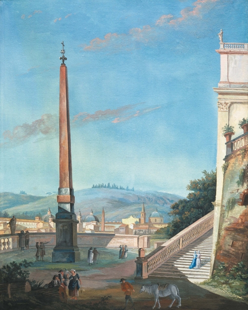 <strong>Alexei Petrovich Shabanov</strong> San Pietroburgo 1764 - post 1790 Roma. <em>Piazza della Trinità dei Monti, </em>1787 - gouache e acquerelli policromi - Mosca, Tretyakov Gallery