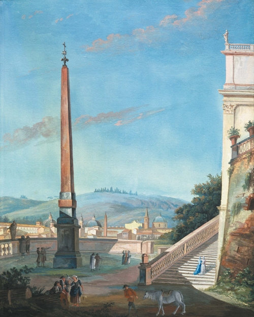 <strong>Alexei Petrovich Shabanov</strong> San Pietroburgo 1764 - post 1790 Roma. <em>Piazza della Trinità dei Monti, </em>1787 - gouache e acquerelli policromi - Mosca, Tretyakov Gallery